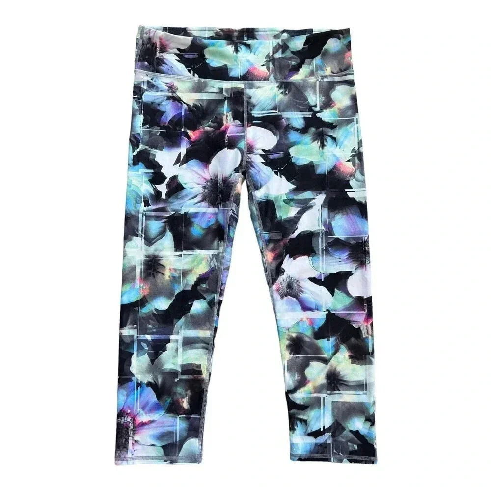 Fabletics Blue Beach Floral Psychedelic Capri Leggings M